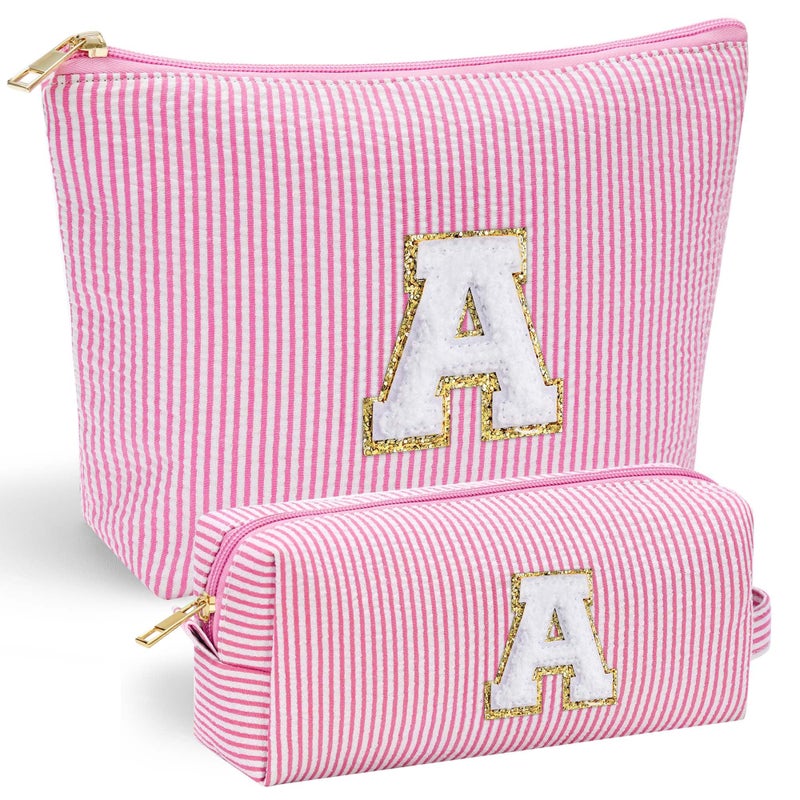 YOOLIFE Personalized Initial Makeup Bag for Women  Pink Cosmetic Travel Toiletry Bag  11 12 13 14 15 16 Years Old Girl Gifts  Preppy Stuff Teen Girl Gift Trendy Stuff A